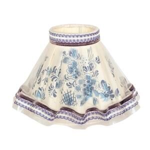 Vintage Lampshade with Delft Style Pattern and Velvet Ribbon Trim